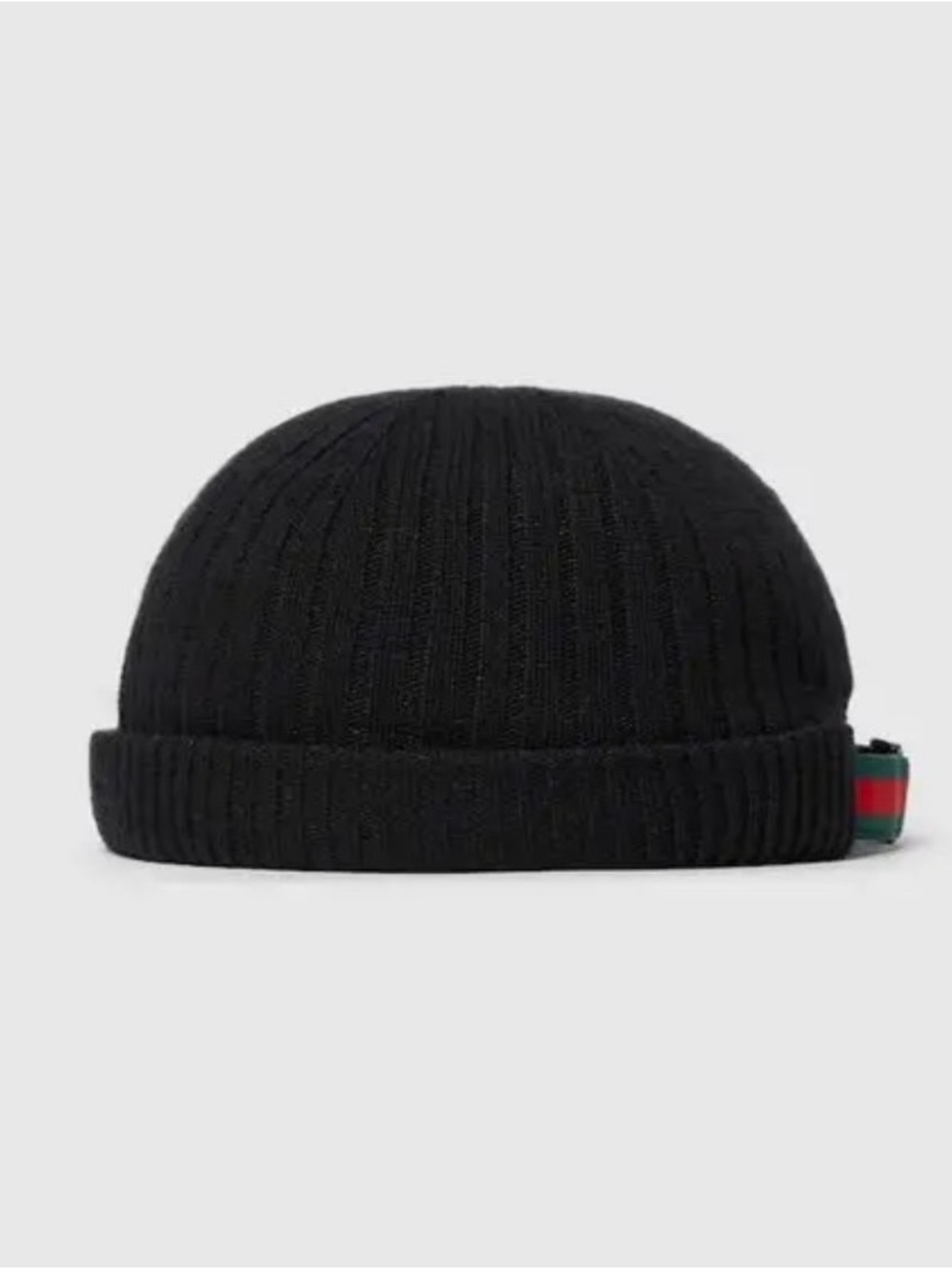 NWT Gucci Black Ribbed Knit Cap with Green-Red Web Tab